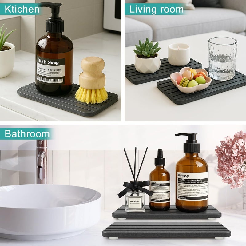Deceram Diatomite Stone Sink Tray Drying Mat for Kitchen Sink Bathroom Counter Trays Diatomaceous Earth Dish Water Absorbing Stone Quick Dry Soap Tray Dispenser Holder Black Bathroom Decor Accessories - Image 4